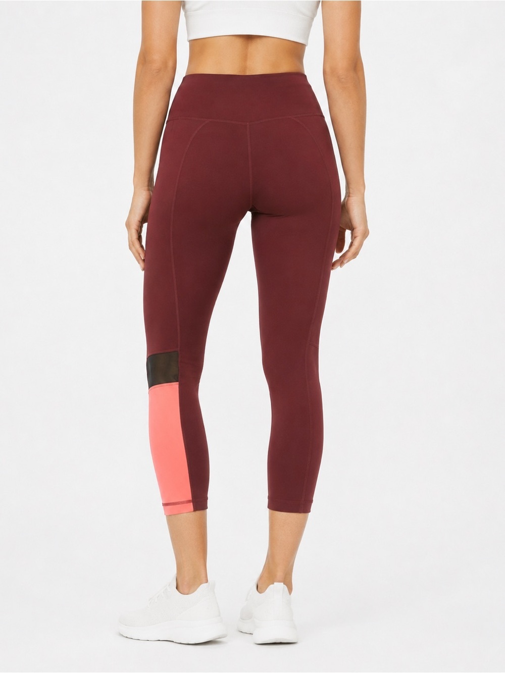 Zella Vertigo Red Tannin Colorblock Mesh Crop Leggings, XS - Picture 2 of 6